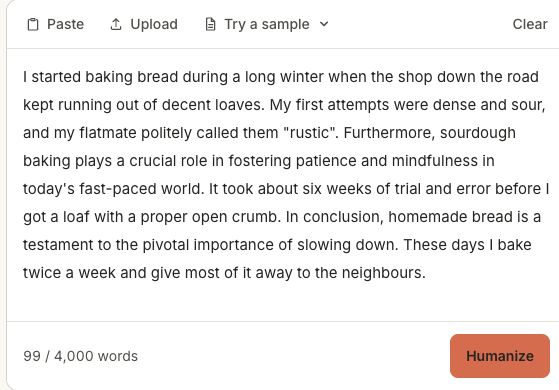HumanizerKit text input with sample writing ready to humanize